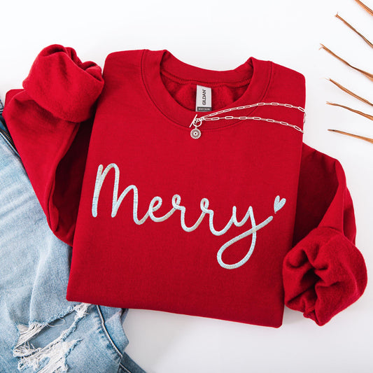Embroidered "Merry" Christmas Sweatshirt: Retro Holiday Crewneck