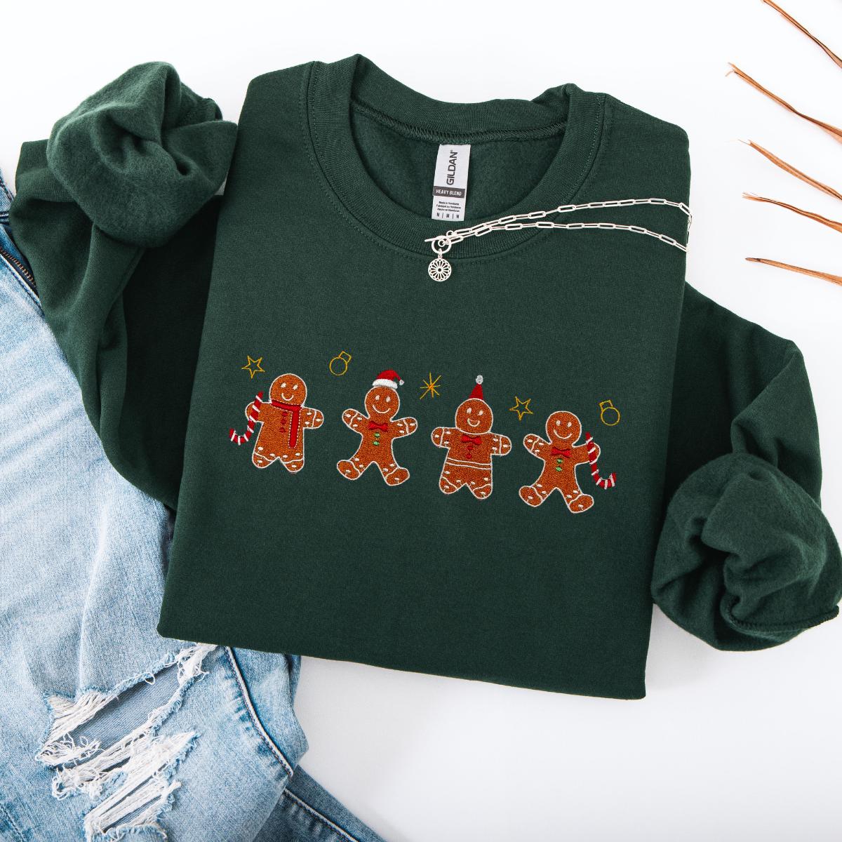 Gingerbread Christmas Embroidered Crewneck Sweatshirt Xmas Holiday Cozy Vintage Ginger Bread Dessert Design