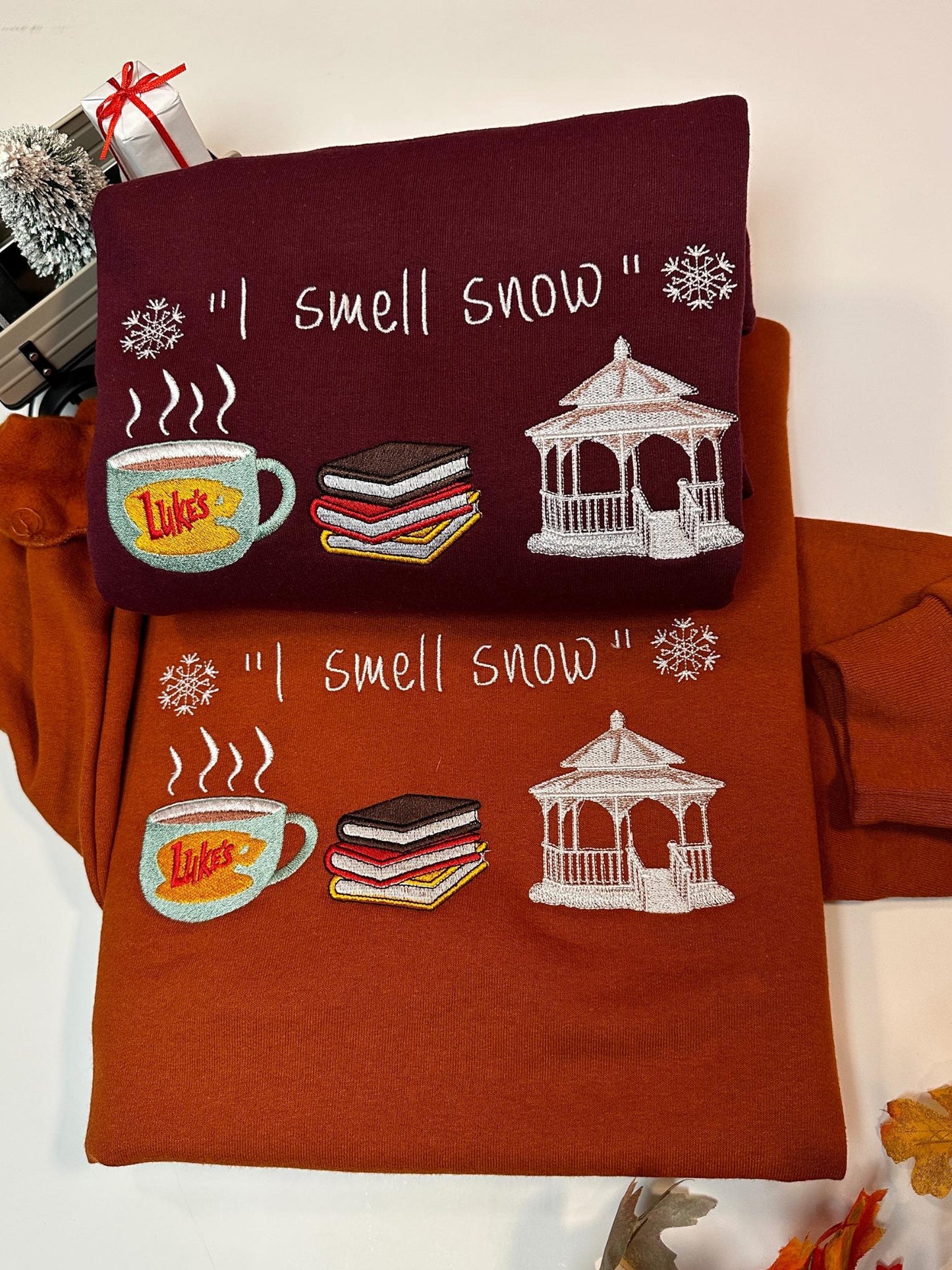 Embroidered "I Smell Snow" Christmas Sweatshirt: Luke's Diner, Gazebo