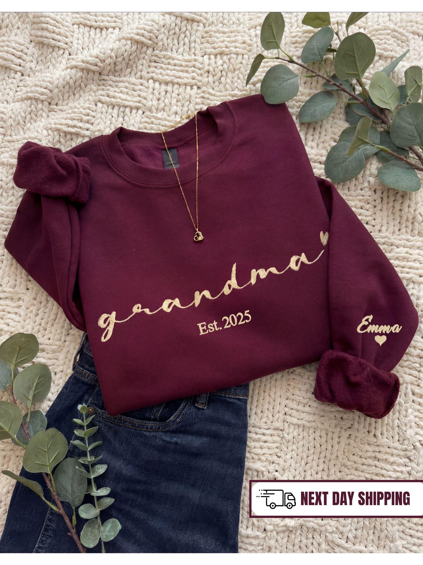 Custom Grandma Embroidered Sweatshirt  Mama Auntie Sweatshirt, Personalized Name Sleeve, Mother's Day Gift, Personalized Grandma Name text