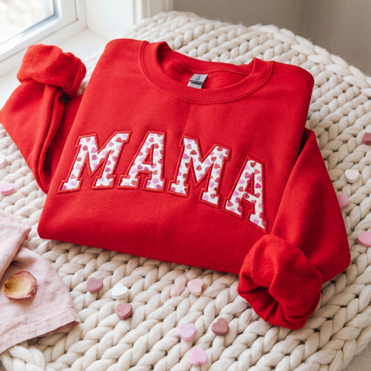 Custom Embroidered Mama Sweatshirt for Women, Birthday gift for Mom Mother's Day Sweatshirt, Grandma Gift idea, Mama Heart Pullover
