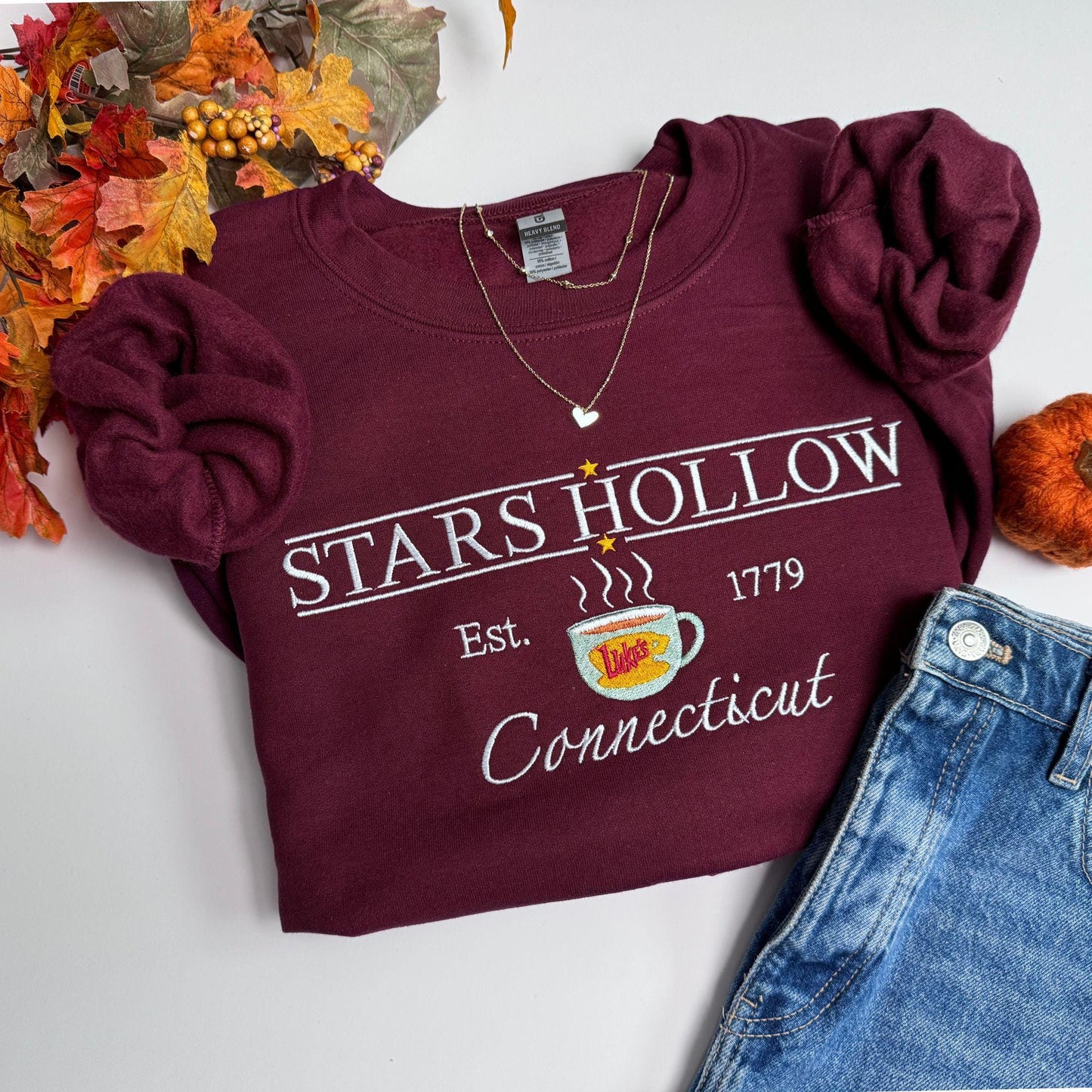 Embroidered Luke's Diner Sweatshirt Gilmore Fan Merchandise gift with Stars Hollow Connecticut Embroidery Varsity Spring Fall Luke's Coffee