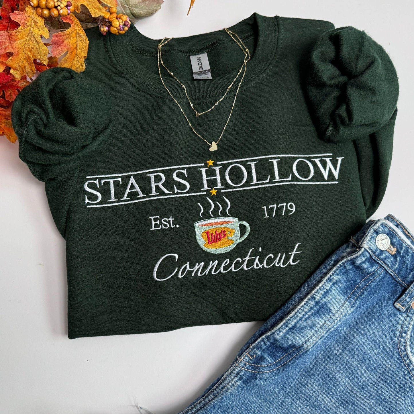 Embroidered Luke's Diner Sweatshirt Gilmore Fan Merchandise gift with Stars Hollow Connecticut Embroidery Varsity Spring Fall Luke's Coffee