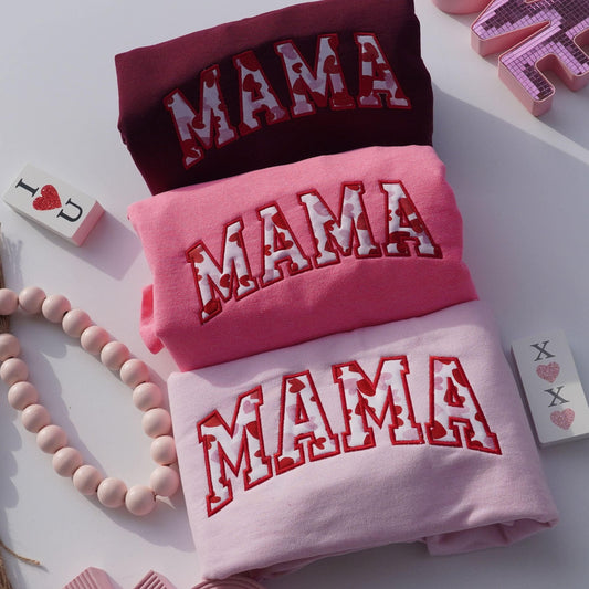 Custom Embroidered MAMA Heart Sweatshirt, Varsity Style Pullover