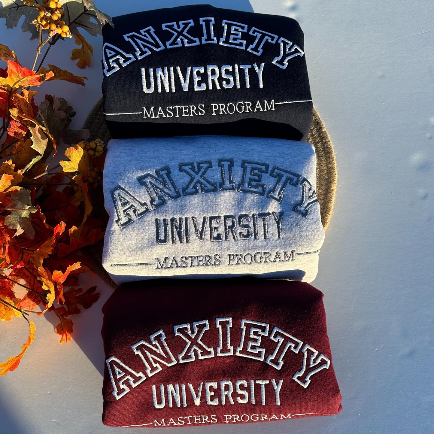 Custom Embroidered Anxiety University Crewneck Sweatshirt