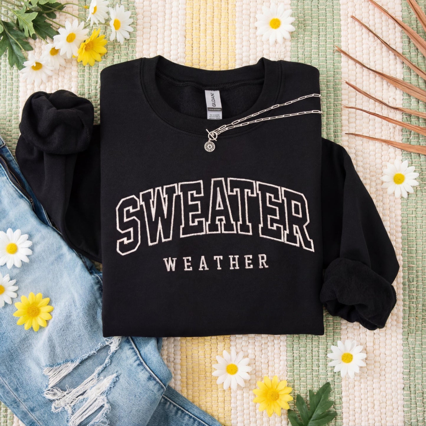 Embroidered Custom Varsity Text Sweatshirt: Personalize College Text Crewneck,