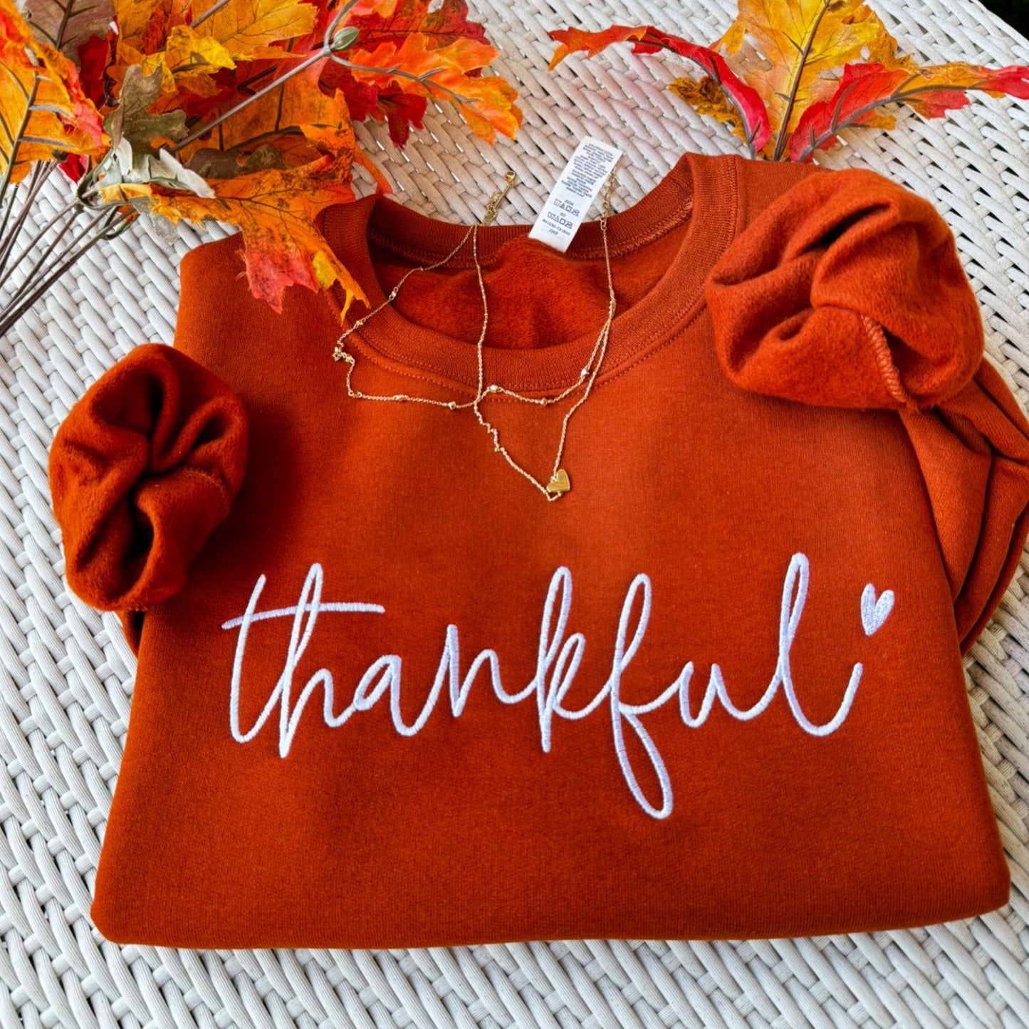 Embroidered Thankful Sweatshirt Personalize Script text Group scriptures Appreciation Gift