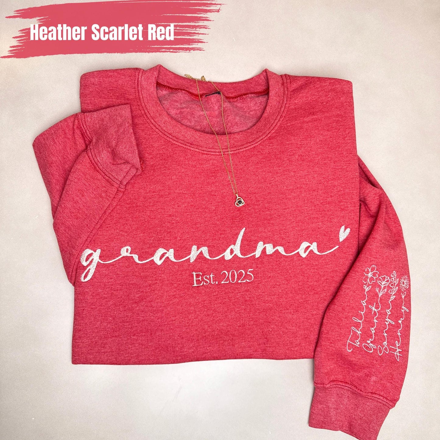 Custom Grandma Embroidered Sweatshirt Kids Name On Sleeve, Mama Est Year Sweater, Grandma Shirt with Date, Gift for New Mom Mothers Day Gift