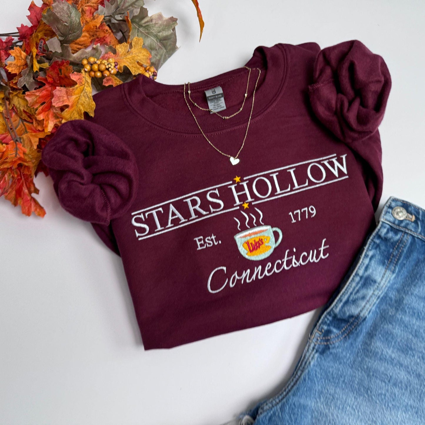 Embroidered Luke's Diner Sweatshirt Gilmore Fan Merchandise gift with Stars Hollow Connecticut Embroidery Varsity Spring Fall Luke's Coffee