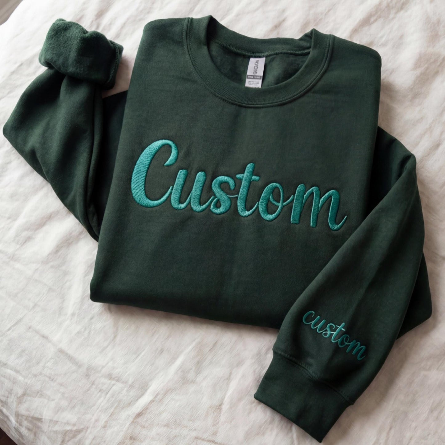 Custom Puff Embroidery Unisex Crewneck Sweatshirt Customizable 3D Lettering Personalized Raised Text Name Logo Gift Embroidery On Sleeve
