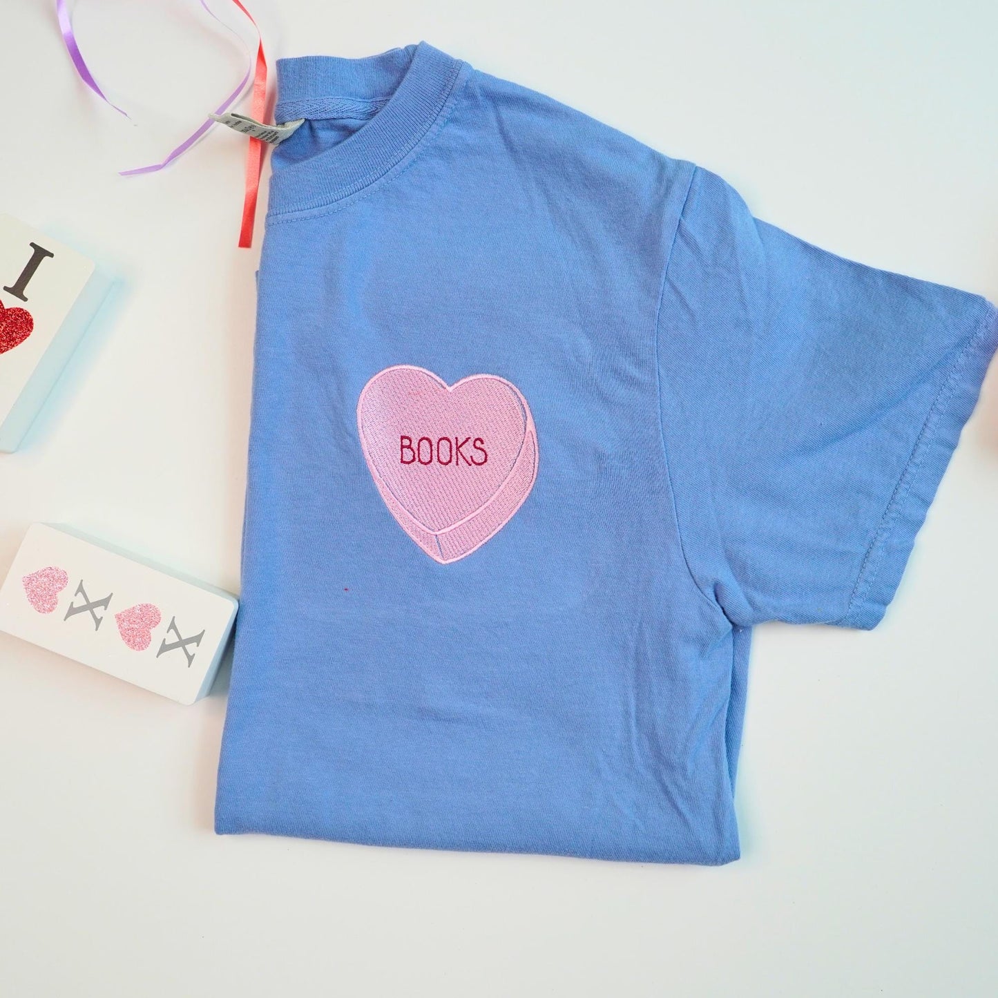 Embroidered Candy Heart Sweatshirt: Custom Text Unisex Crewneck Shirt