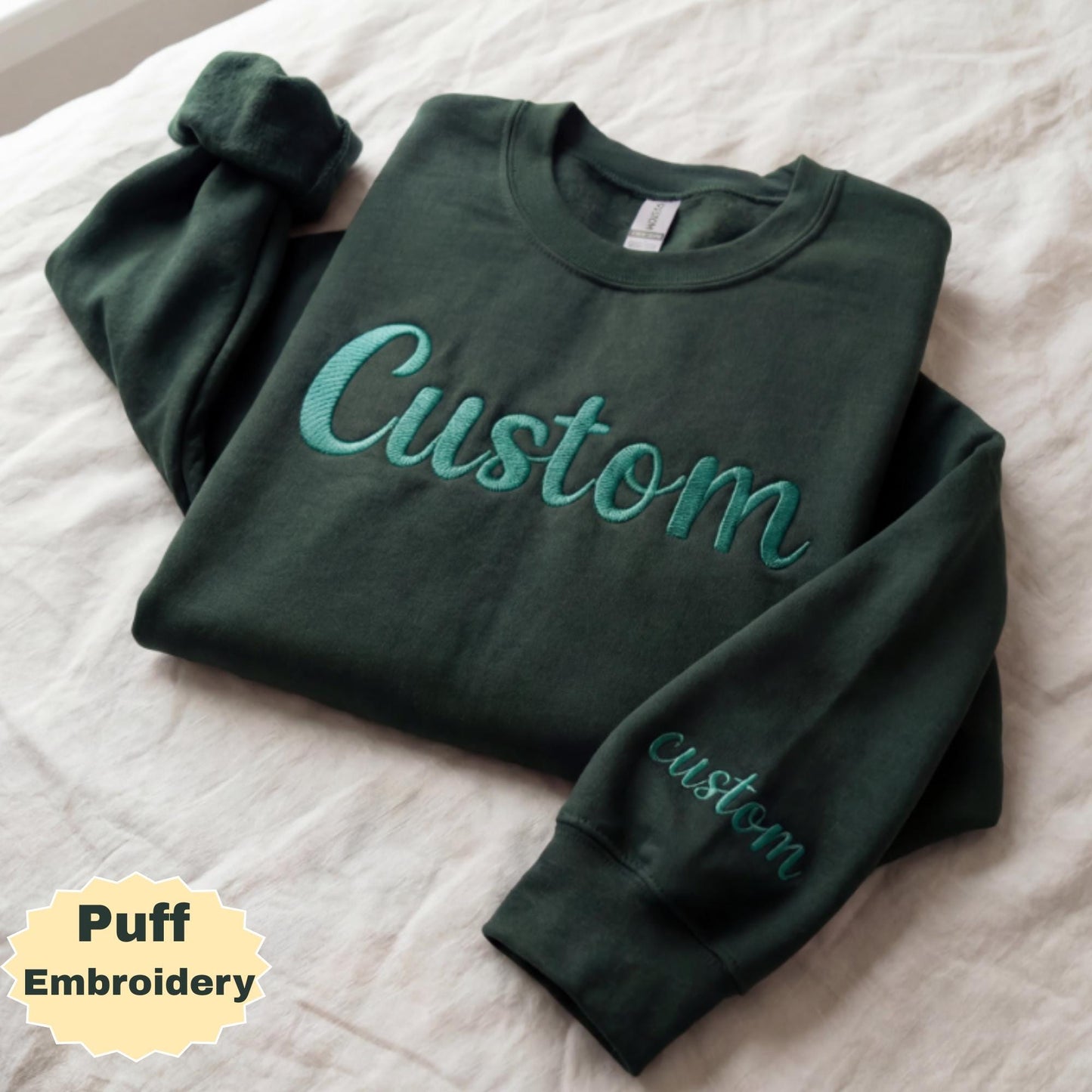 Custom Puff Embroidered Unisex Crewneck Sweatshirt Personalized Hoodie Puff Text,  Trendy 3D Lettering, Custom Name Gift, Unique Pullover