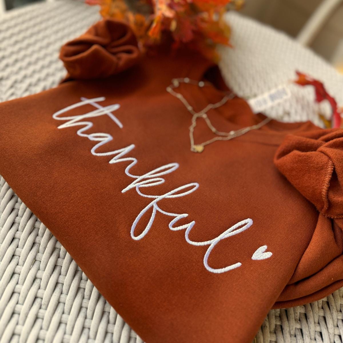 Embroidered Thankful Sweatshirt Personalize Script text Group scriptures Appreciation Gift