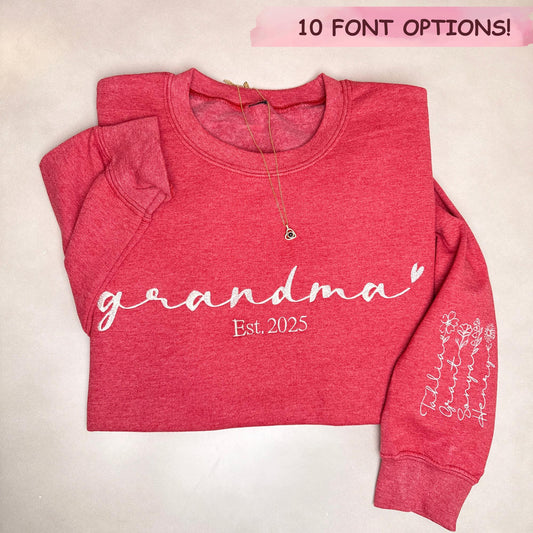 Personalized Grandma Sweatshirt: Embroidered Grandkids Names, Mother's Day Gift