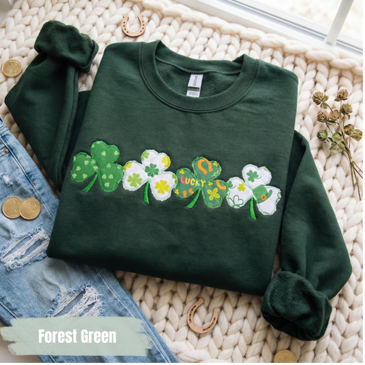 St. Patrick's Day Shamrock Sweatshirt – Lucky Clover Applique Hoodie