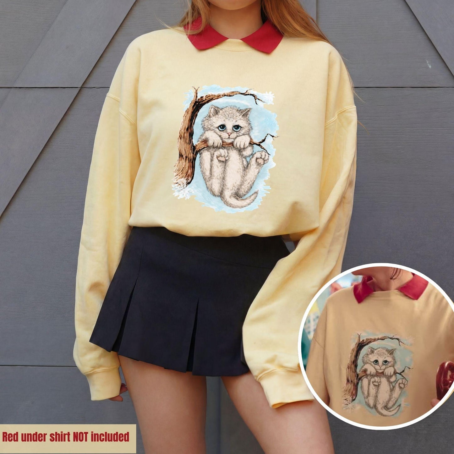 Custom Opalite Kids Winter Kitten In Snow holding Tree Crewneck distressed Cat Yellow Children Opalite School Unisex adult Sweatshirt gift