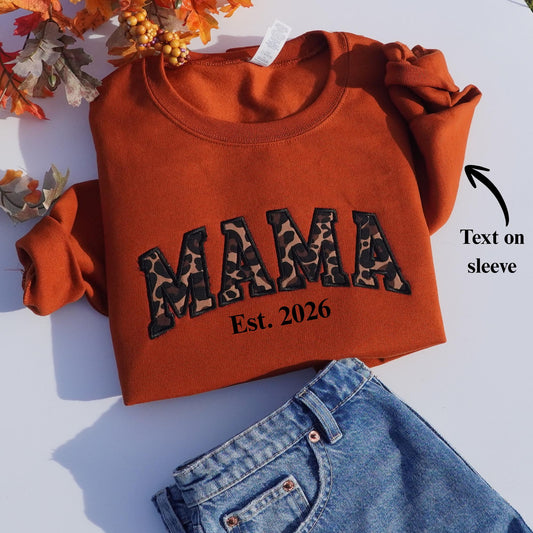 Custom Embroidered Leopard MAMA Applique Personalized Unisex Sweatshirt