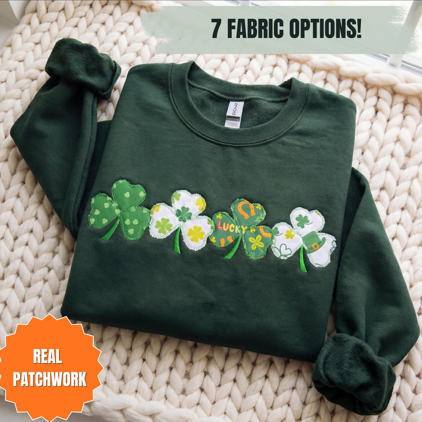 Embroidered St Patricks Day Sweatshirt: Lucky Clover Patchwork