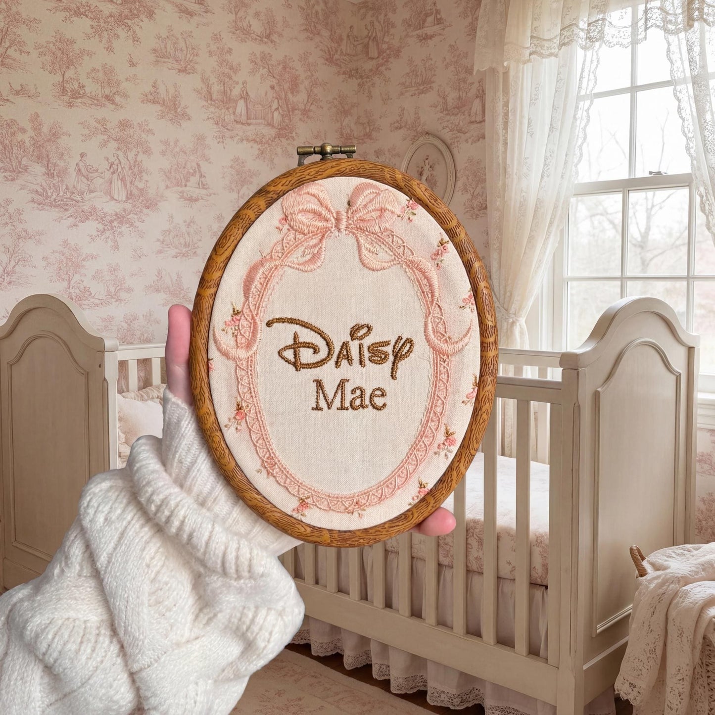 Custom Embroidered Baby Name sign Girl Baby Birth Announcement Sign for Hospital-Vintage Nursery Wall Hanging Baby Shower Gift for new Moms