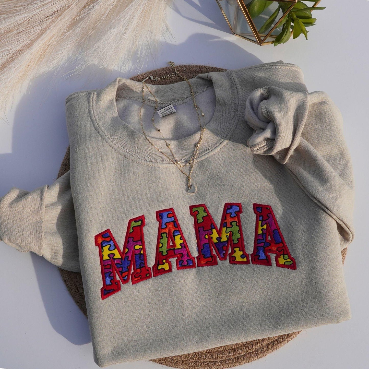 Custom Mama Autism Embroidered Sweatshirt With Kids Names On Sleeve (Est. 2023)