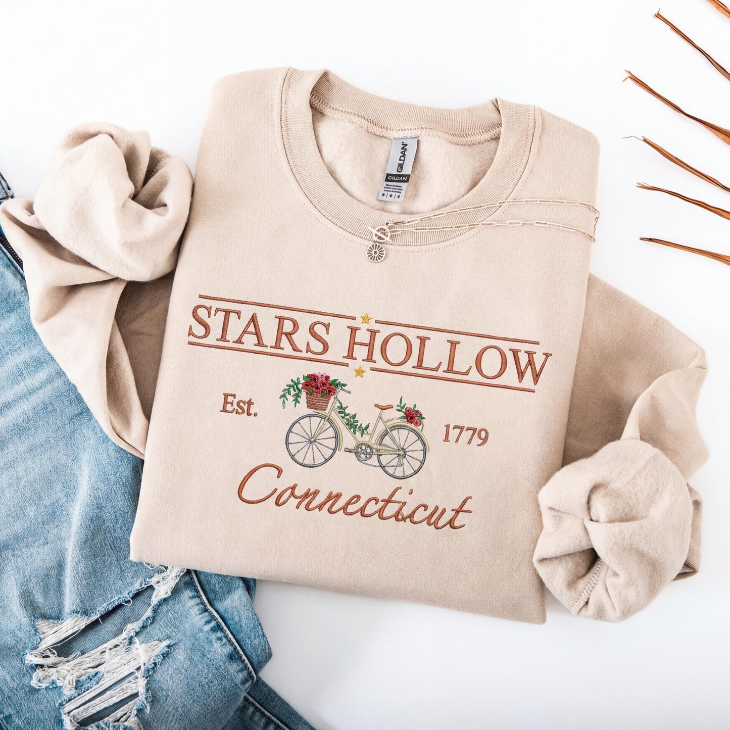 Spring Edition Stars Hollow Embroidered Gilmore Fan Sweatshirt, Lukes Diner Spring Sweater, Bike and Flowers Crewneck Sweats