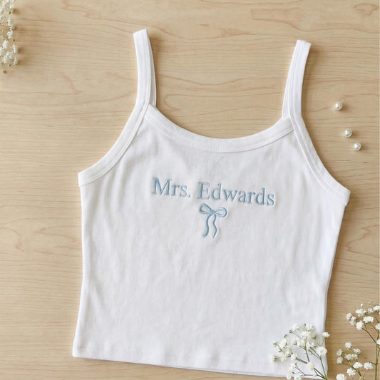 Embroidered Tank Top Bridal Custom Spaghetti Strap: Bachelorette Party Gift