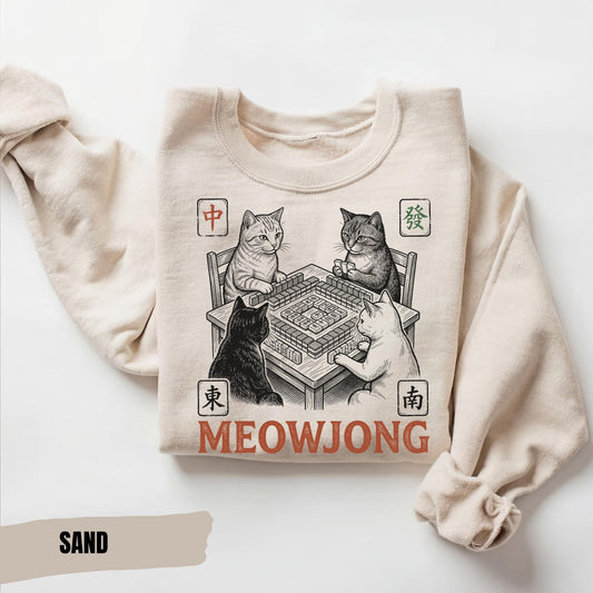 Meowjong Cat Sweatshirt: Mahjong Game Lover Gift