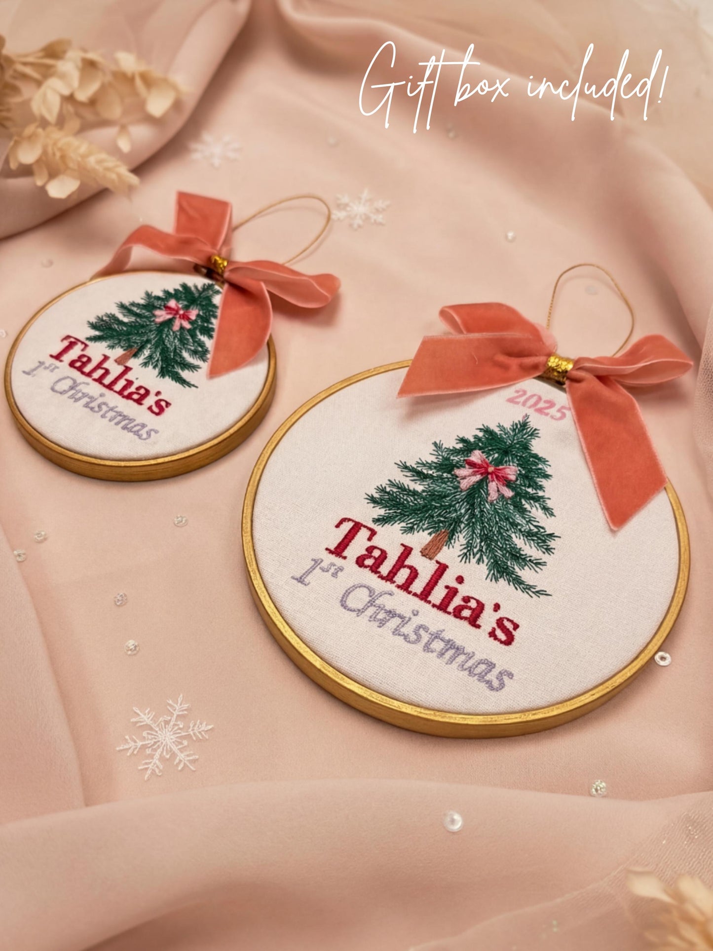 Embroidered Baby's First Christmas Ornament Custom Keepsake Nursery Gift
